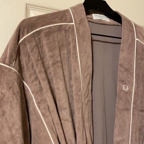 Vintage Christian Dior Monsieur tan plush velvet logo robe, one size - Picture 5 of 11